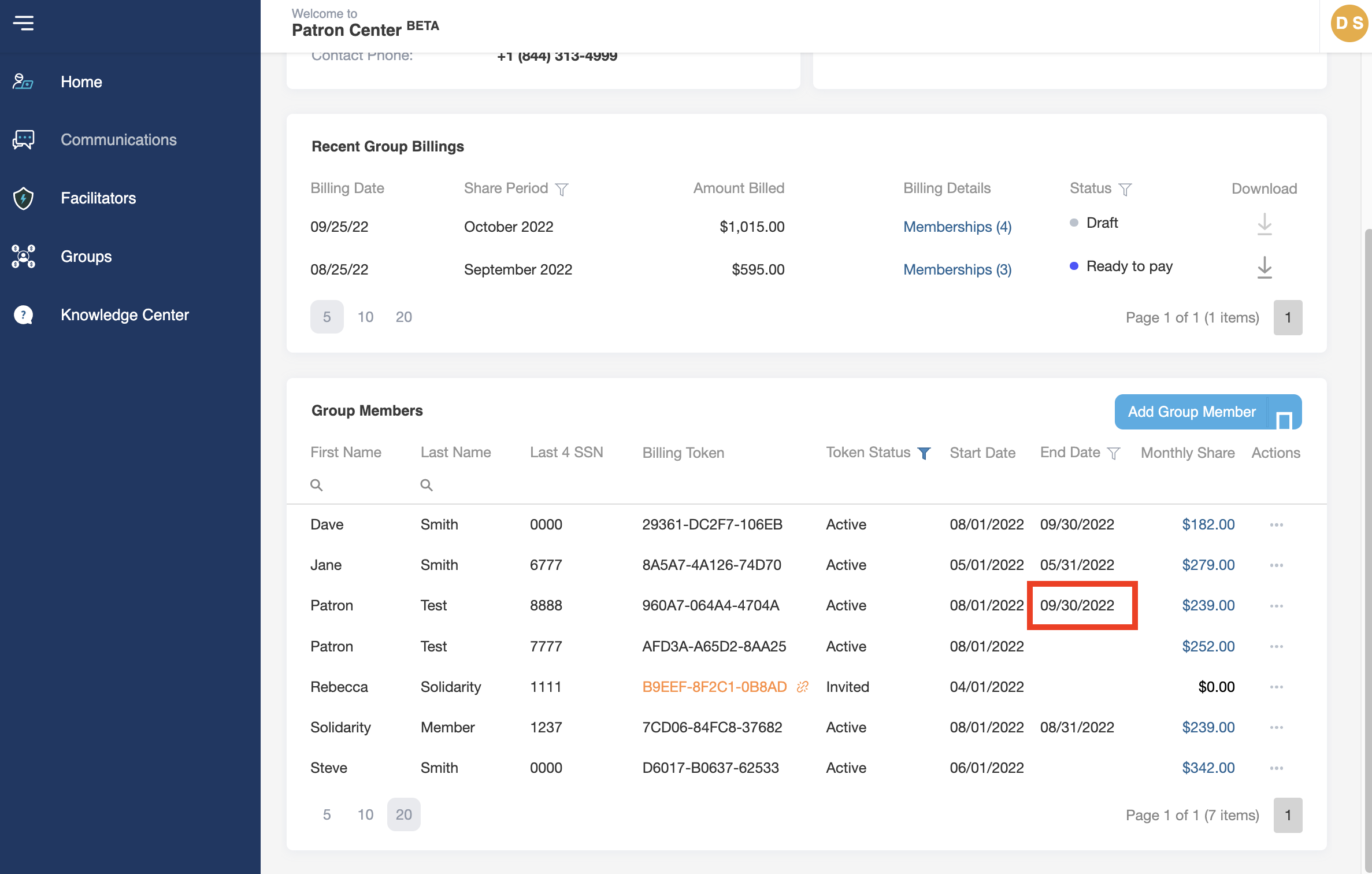 How do I remove a Member from our Patron Group? Solidarity HealthShare