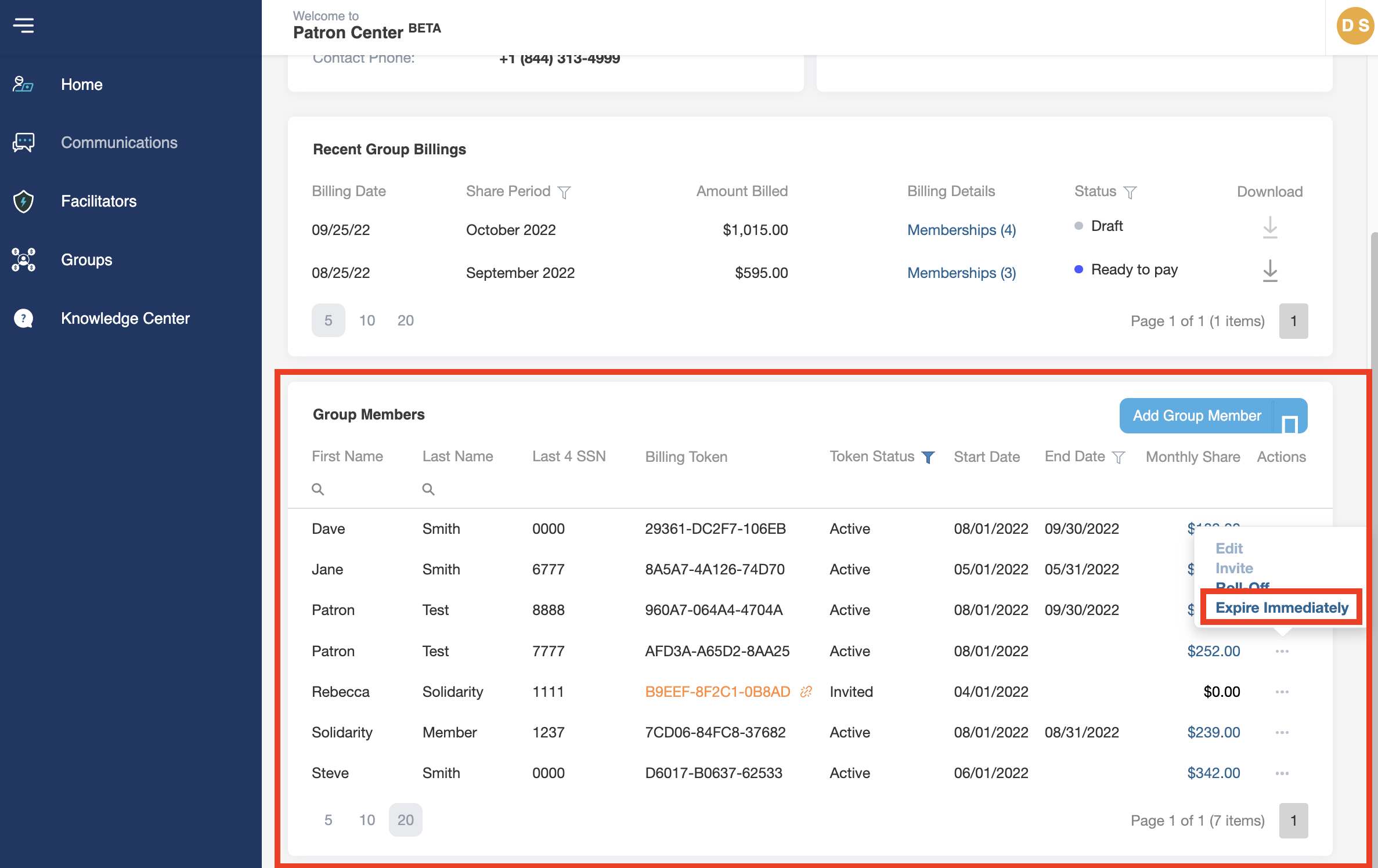 How do I remove a Member from our Patron Group? Solidarity HealthShare